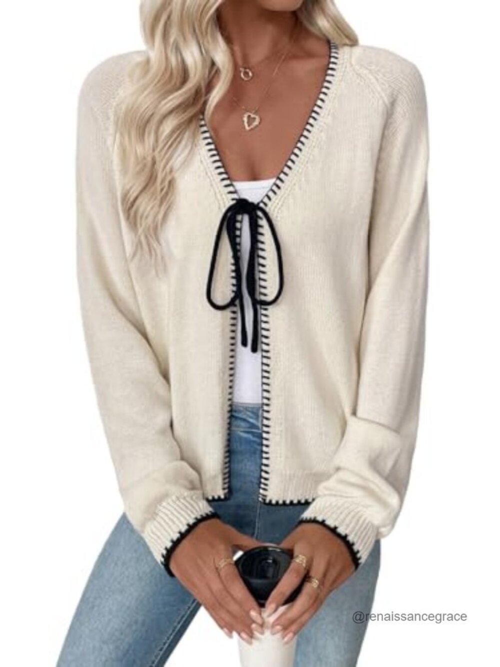 Lightweight Open Front Bow Tie Long Sleeve Cardigan Sweater